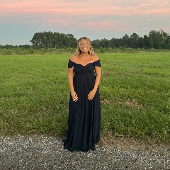 Birdy Grey Women's Size Large Grace Convertible Strap Maxi Dress Navy Blue Slit - Picture 4 of 10